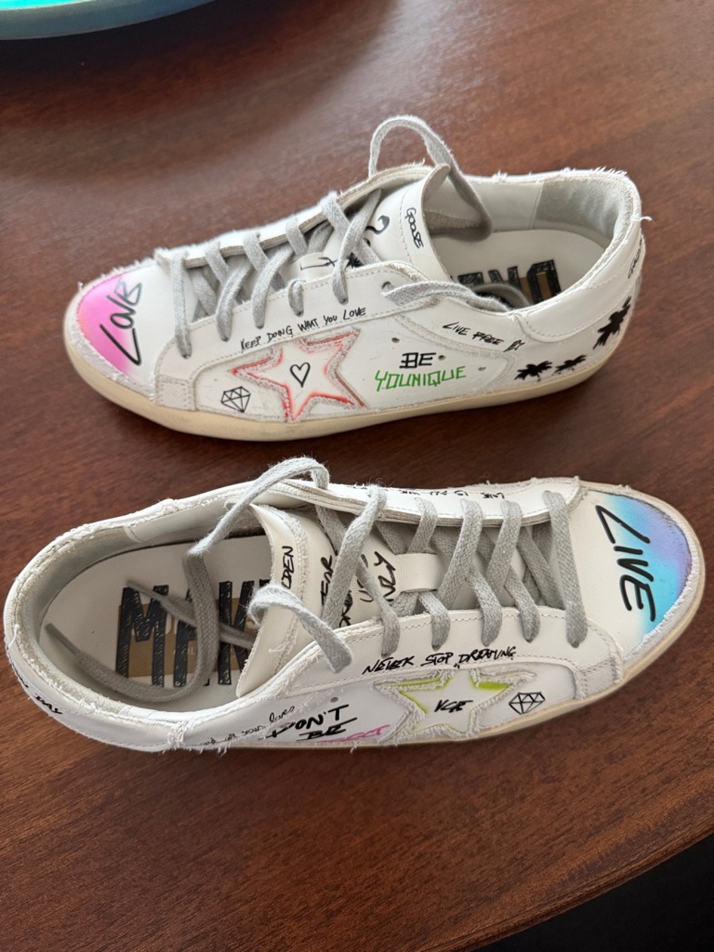 Golden Goose White Low-Top Sneakers with Multicolor Graffiti Accents - Picture 3 of 15
